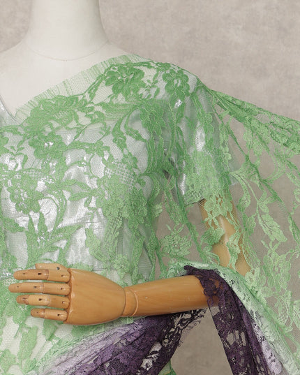 Mint Green and Purple Premium French Ombre Chantilly Lace Saree – 5.5 Meters Length, 110 Cms Width, Crafted in France-D26102