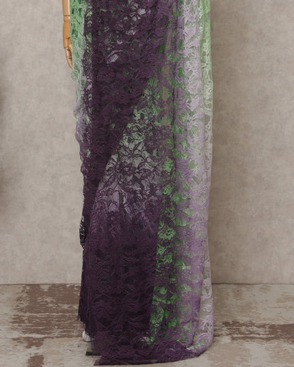 Mint Green and Purple Premium French Ombre Chantilly Lace Saree – 5.5 Meters Length, 110 Cms Width, Crafted in France-D26102