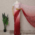 Blush Pink and Red Premium French Ombre Chantilly Lace Saree – 5.5 Meters Length, 110 Cms Width, Crafted in France-D26097