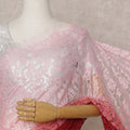 Blush Pink and Red Premium French Ombre Chantilly Lace Saree – 5.5 Meters Length, 110 Cms Width, Crafted in France-D26097