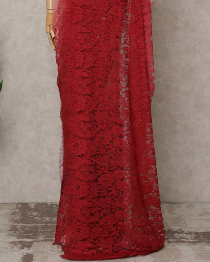 Blush Pink and Red Premium French Ombre Chantilly Lace Saree – 5.5 Meters Length, 110 Cms Width, Crafted in France-D26097