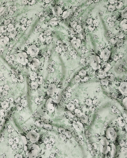 Green Floral Viscose Crepe Fabric 110cm - 0528053