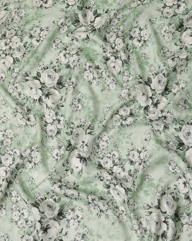 Green Floral Viscose Crepe Fabric 110cm - 0528053
