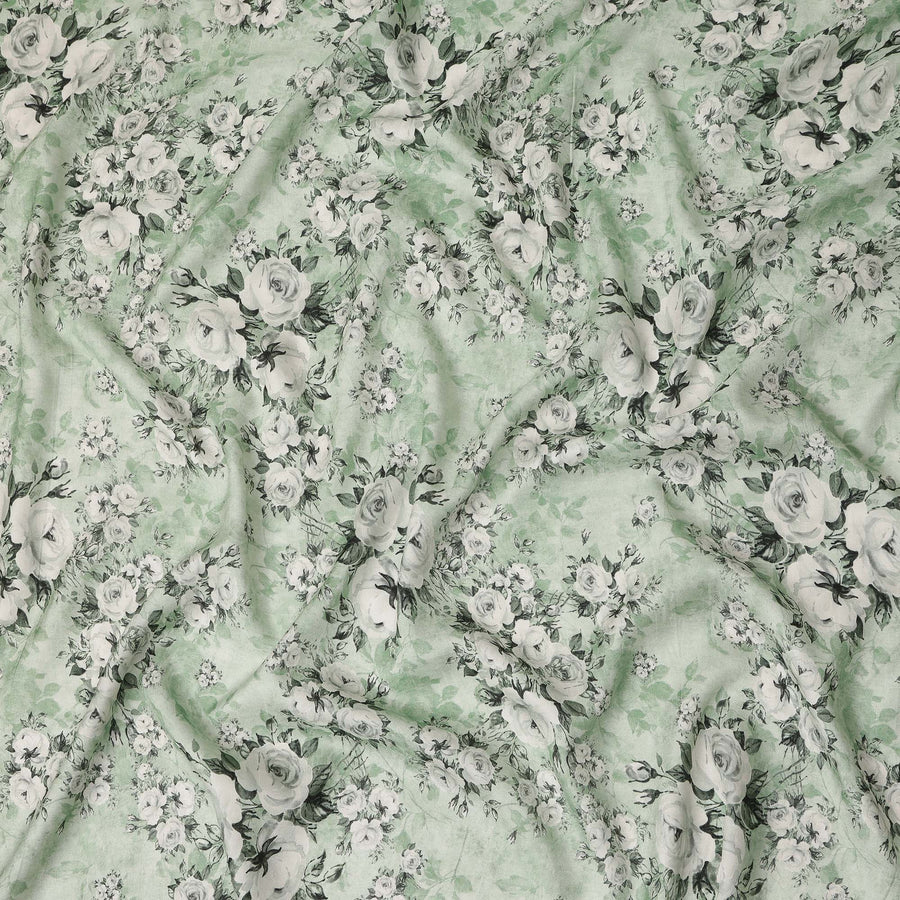 Green Floral Viscose Crepe Fabric 110cm - 0528053