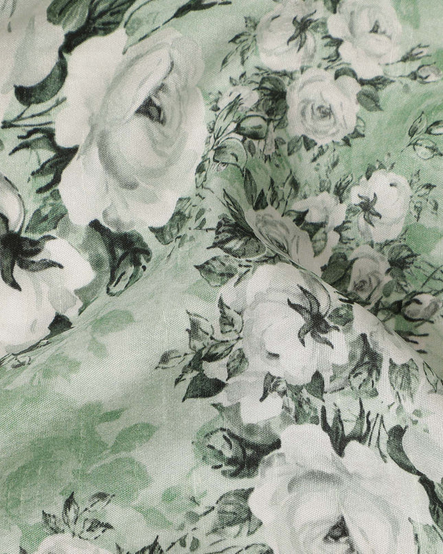 Green Floral Viscose Crepe Fabric 110cm - 0528053