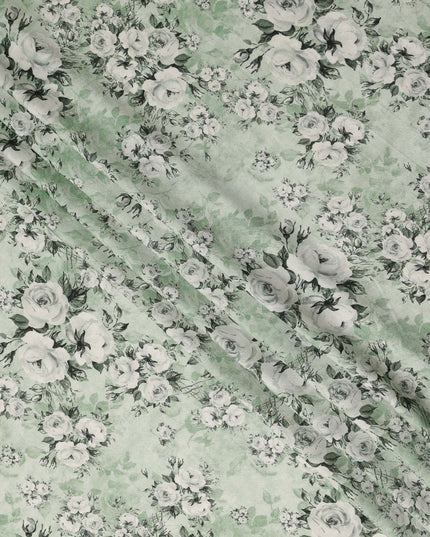 Green Floral Viscose Crepe Fabric 110cm - 0528053