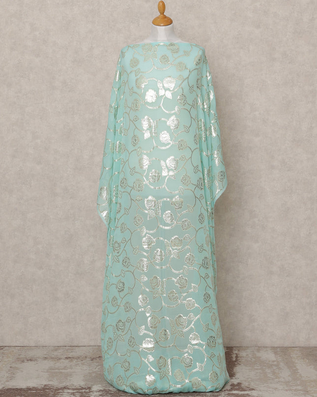 قماش ديراك شيفون حريري صومالي أخضر نعناعي مع لوركس فضي لامع - 3.5 متر، عرض 140 سم، صنع في كوريا الجنوبية - D24555