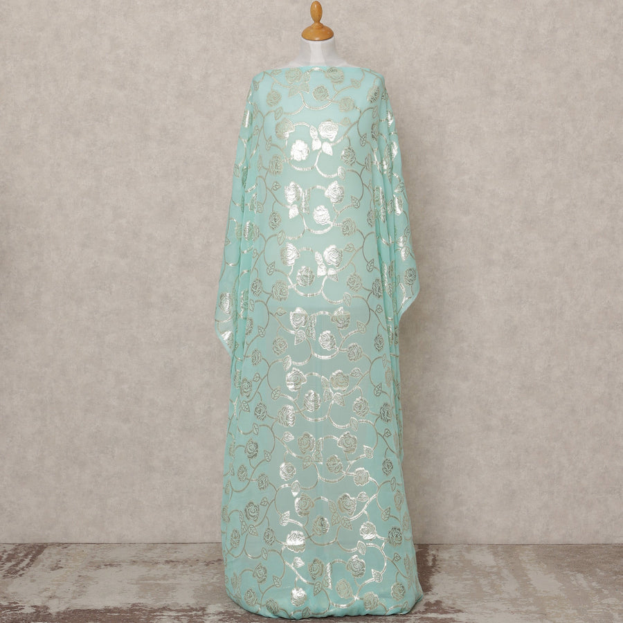 قماش ديراك شيفون حريري صومالي أخضر نعناعي مع لوركس فضي لامع - 3.5 متر، عرض 140 سم، صنع في كوريا الجنوبية - D24555