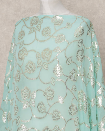 قماش ديراك شيفون حريري صومالي أخضر نعناعي مع لوركس فضي لامع - 3.5 متر، عرض 140 سم، صنع في كوريا الجنوبية - D24555