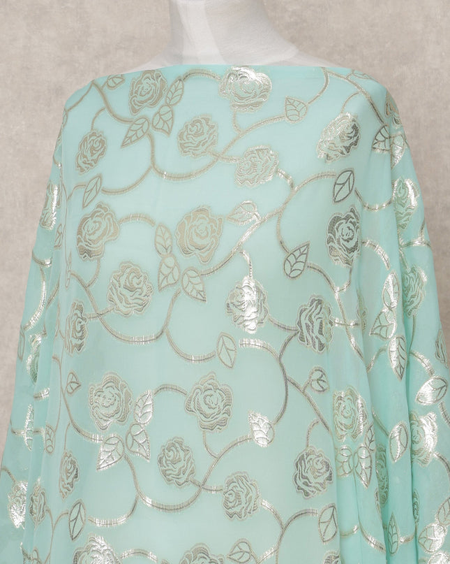 قماش ديراك شيفون حريري صومالي أخضر نعناعي مع لوركس فضي لامع - 3.5 متر، عرض 140 سم، صنع في كوريا الجنوبية - D24555