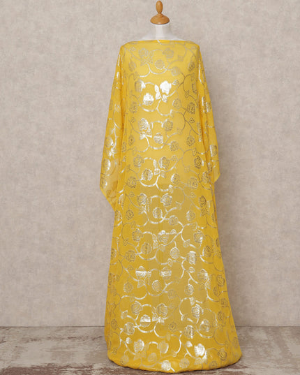 قماش ديراك شيفون حريري صومالي أصفر مشمس مع لوركس فضي لامع - 3.5 متر، عرض 140 سم، صنع في كوريا الجنوبية - D24554