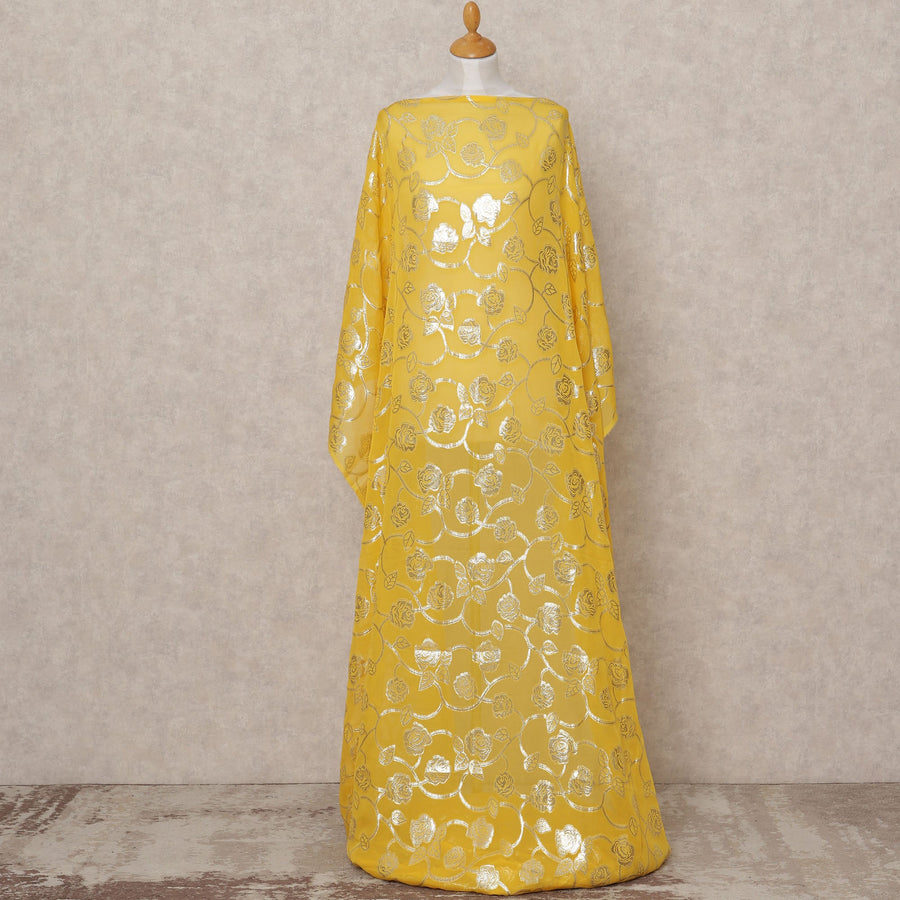 قماش ديراك شيفون حريري صومالي أصفر مشمس مع لوركس فضي لامع - 3.5 متر، عرض 140 سم، صنع في كوريا الجنوبية - D24554