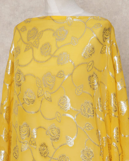 قماش ديراك شيفون حريري صومالي أصفر مشمس مع لوركس فضي لامع - 3.5 متر، عرض 140 سم، صنع في كوريا الجنوبية - D24554