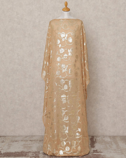 قماش ديراك شيفون حريري صومالي بني كراميل مع لوركس ذهبي معدني - 3.5 متر، عرض 140 سم، صنع في كوريا الجنوبية - D24539