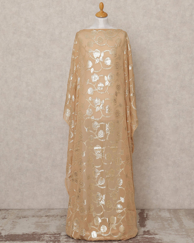 قماش ديراك شيفون حريري صومالي بني كراميل مع لوركس ذهبي معدني - 3.5 متر، عرض 140 سم، صنع في كوريا الجنوبية - D24539