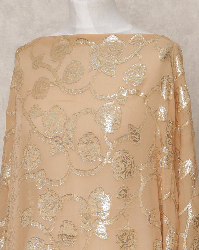 قماش ديراك شيفون حريري صومالي بني كراميل مع لوركس ذهبي معدني - 3.5 متر، عرض 140 سم، صنع في كوريا الجنوبية - D24539