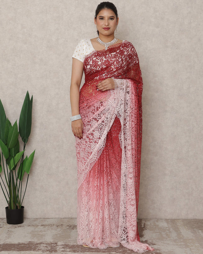 Blush Rose Ombre Lace Saree Piece