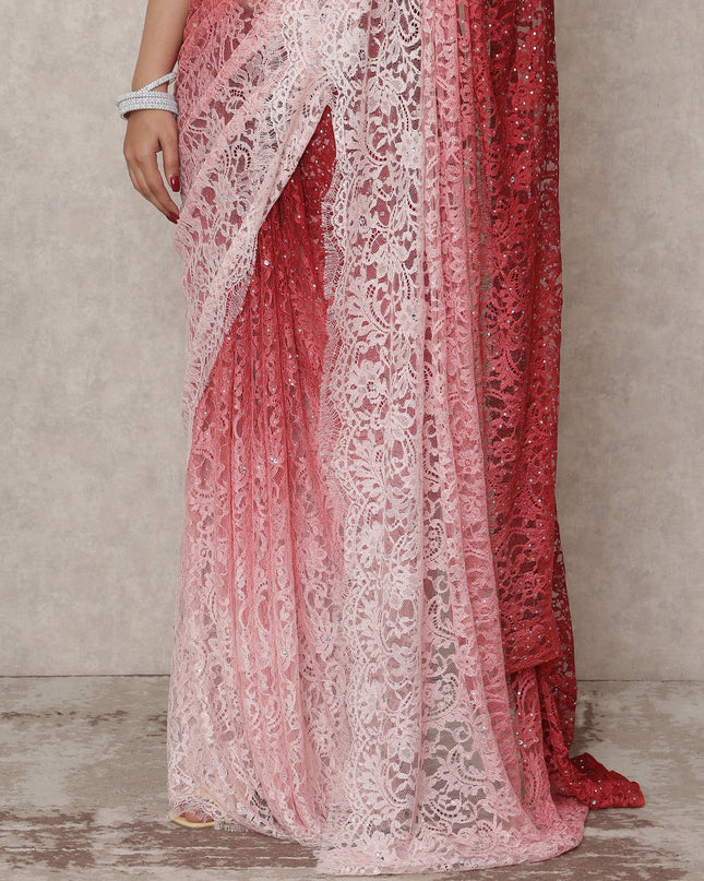 Blush Rose Ombre Lace Saree Piece