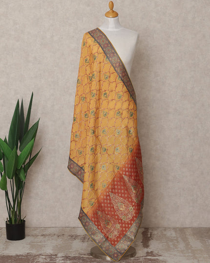 Mustard and Rust Dual Tone Floral Zari Woven Border Premium Raw Silk Dupatta, 225X85 Cms, Made in India-D25766
