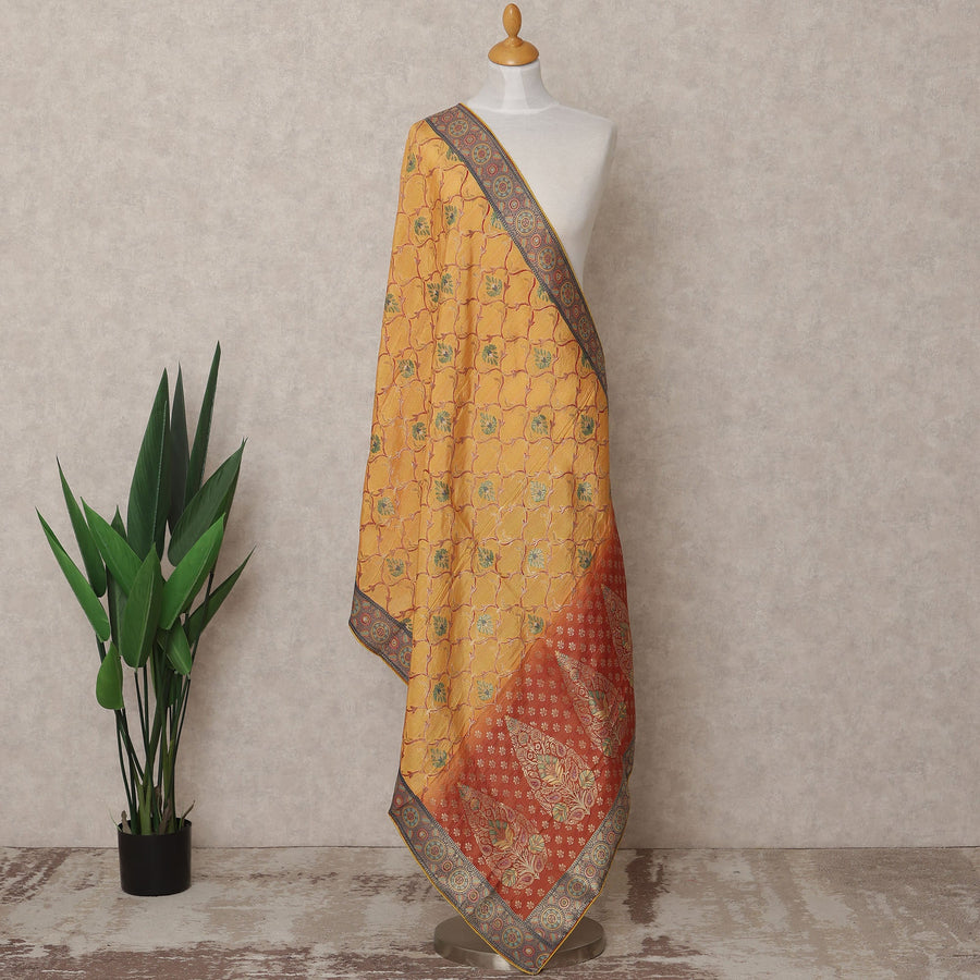 Mustard and Rust Dual Tone Floral Zari Woven Border Premium Raw Silk Dupatta, 225X85 Cms, Made in India-D25766