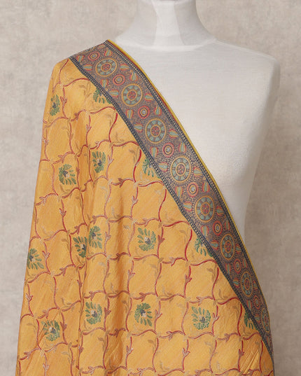 Mustard and Rust Dual Tone Floral Zari Woven Border Premium Raw Silk Dupatta, 225X85 Cms, Made in India-D25766