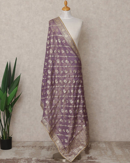 Purple Zari Woven Floral Pattern Premium Tussar Silk Dupatta, 225X85 Cms, Made in India-D25762