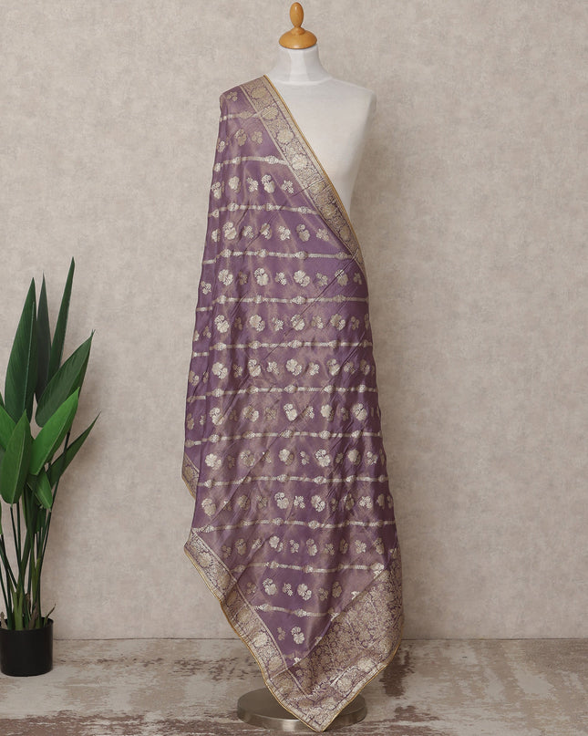 Purple Zari Woven Floral Pattern Premium Tussar Silk Dupatta, 225X85 Cms, Made in India-D25762