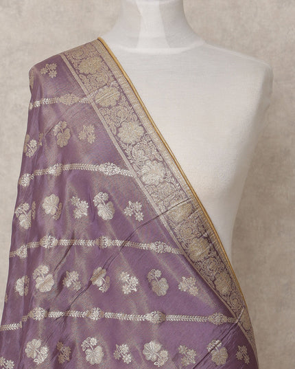 Purple Zari Woven Floral Pattern Premium Tussar Silk Dupatta, 225X85 Cms, Made in India-D25762