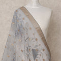 Grey Floral Digital Print Zari Border Premium Tussar Silk Dupatta, 225X85 Cms, Made in India-D25773