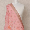 Pink Floral Digital Print Zari Border Premium Tussar Silk Dupatta, 225X85 Cms, Made in India-D25775