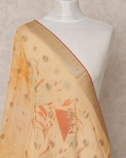 Mustard Floral Digital Print Zari Border Premium Tussar Silk Dupatta, 225X85 Cms, Made in India-D25778