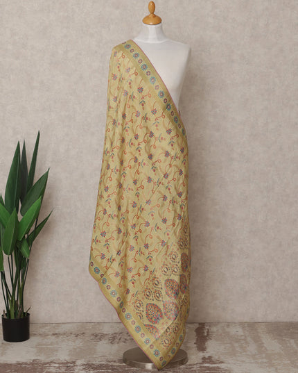Beige Floral Zari Woven Border Premium Raw Silk Dupatta, 225X85 Cms, Made in India-D25764