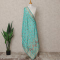 Turquoise Floral Zari Woven Border Premium Raw Silk Dupatta, 225X85 Cms, Made in India-D25763