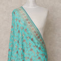 Turquoise Floral Zari Woven Border Premium Raw Silk Dupatta, 225X85 Cms, Made in India-D25763