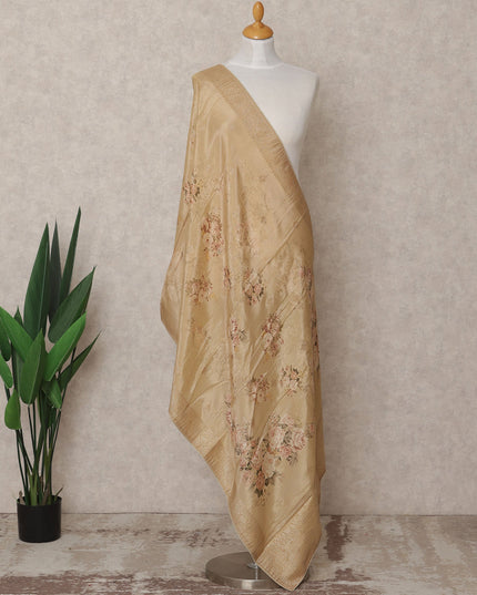 Beige Floral Digital Print Zari Border Premium Tussar Silk Dupatta, 225X85 Cms, Made in India-D25774