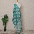 Teal Blue Handcrafted Floral Block Print Premium Cotton Dupatta, 225X85 Cms, Made in India-D25791