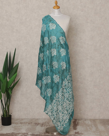 Teal Blue Handcrafted Floral Block Print Premium Cotton Dupatta, 225X85 Cms, Made in India-D25791