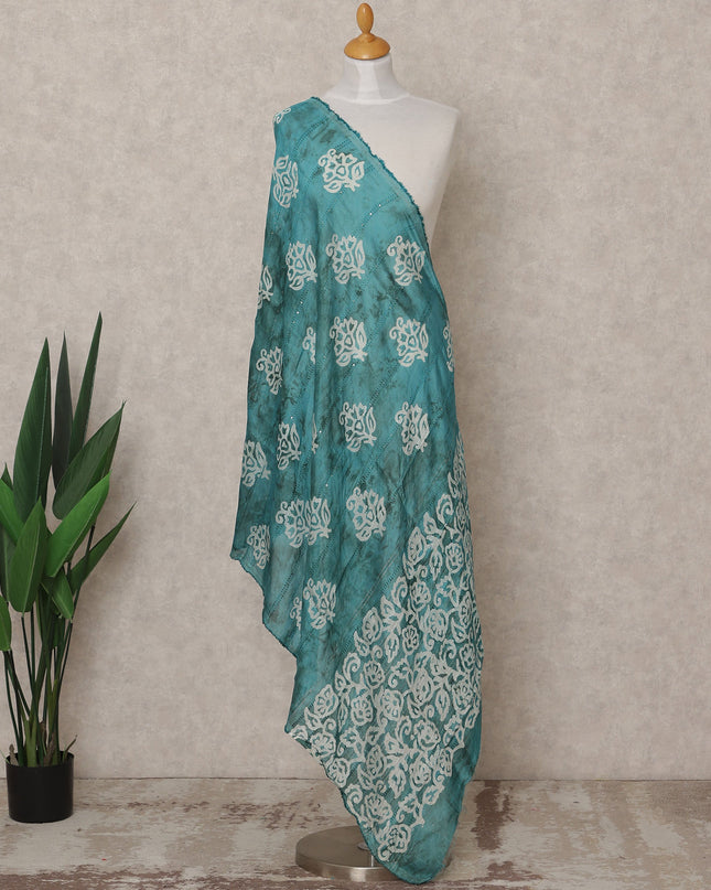 Teal Blue Handcrafted Floral Block Print Premium Cotton Dupatta, 225X85 Cms, Made in India-D25791