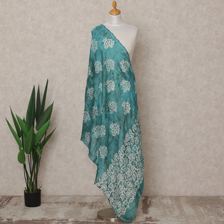 Teal Blue Handcrafted Floral Block Print Premium Cotton Dupatta, 225X85 Cms, Made in India-D25791