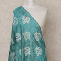 Teal Blue Handcrafted Floral Block Print Premium Cotton Dupatta, 225X85 Cms, Made in India-D25791
