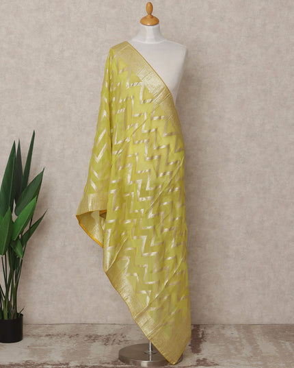 Lemon Yellow Chevron Metallic Zari Weave Premium Tussar Silk Dupatta, 225X85 Cms, Made in India-D25783