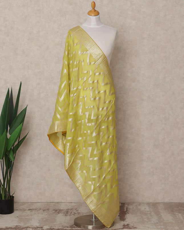 Lemon Yellow Chevron Metallic Zari Weave Premium Tussar Silk Dupatta, 225X85 Cms, Made in India-D25783