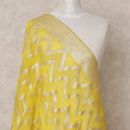 Bright Yellow Chevron Metallic Zari Weave Premium Tussar Silk Dupatta, 225X85 Cms, Made in India-D25784