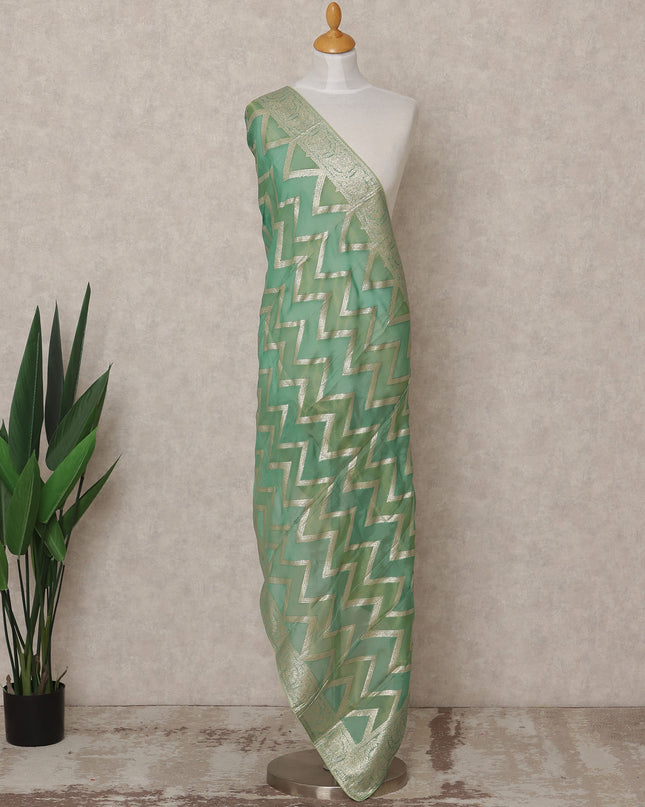 Mint Green Zigzag Zari Weave Premium Tussar Silk Dupatta, 225X85 Cms, Made in India-D25790