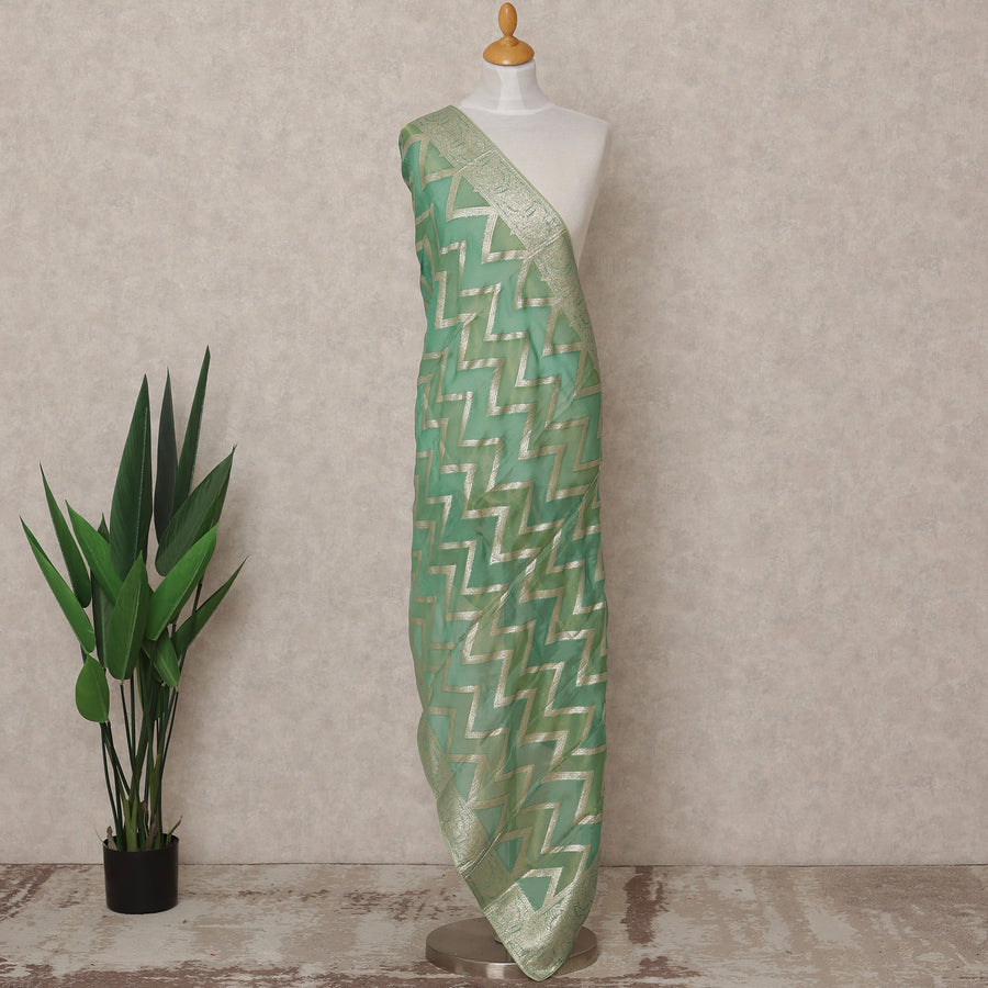 Mint Green Zigzag Zari Weave Premium Tussar Silk Dupatta, 225X85 Cms, Made in India-D25790