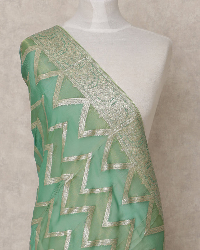 Mint Green Zigzag Zari Weave Premium Tussar Silk Dupatta, 225X85 Cms, Made in India-D25790