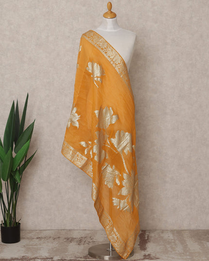 Mustard Metallic Leaf Zari Weave Premium Tussar Silk Dupatta, 225X85 Cms, Made in India-D25782