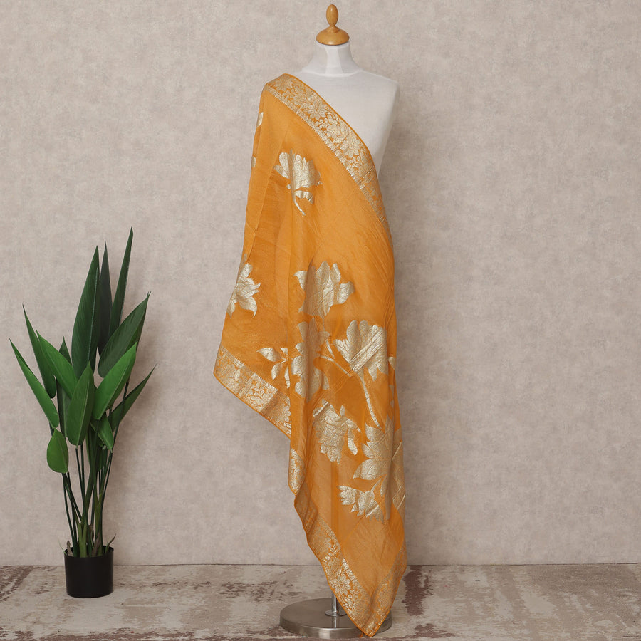 Mustard Metallic Leaf Zari Weave Premium Tussar Silk Dupatta, 225X85 Cms, Made in India-D25782