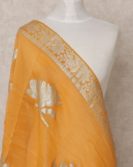 Mustard Metallic Leaf Zari Weave Premium Tussar Silk Dupatta, 225X85 Cms, Made in India-D25782
