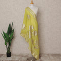 Lime Green Metallic Leaf Zari Weave Premium Tussar Silk Dupatta, 225X85 Cms, Made in India-D25781
